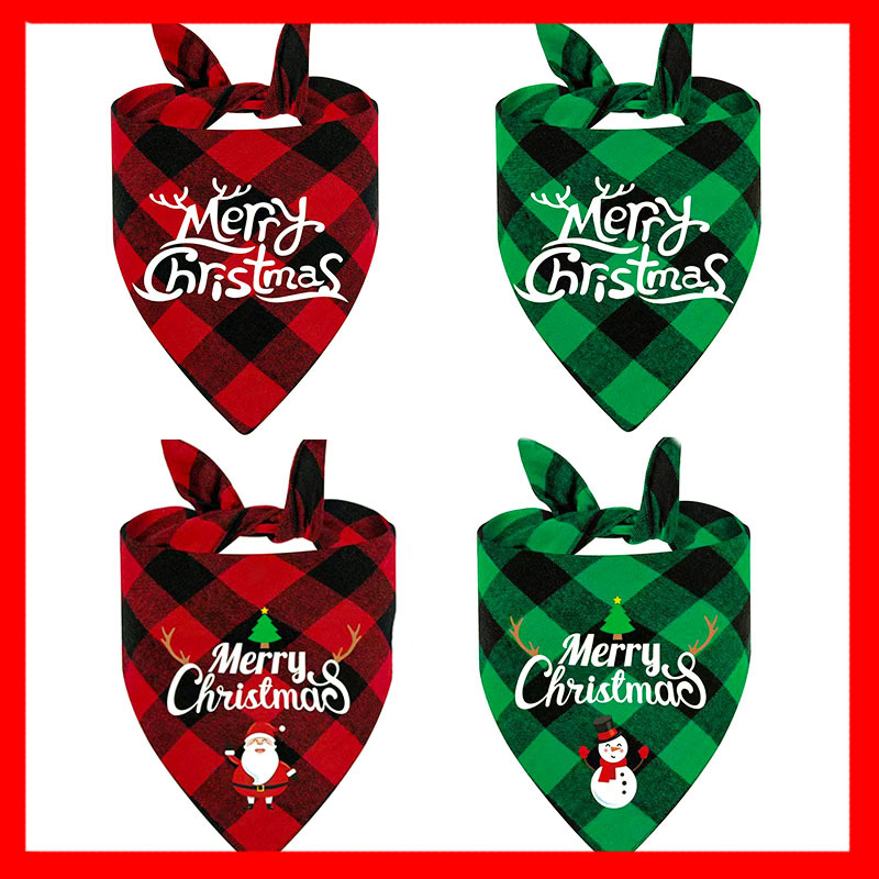 Christmas Pet Triangle Towel Plaid Dog Cat Saliva Towel Prin
