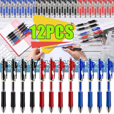 1-12PCS Retractable Red Blue Black Ink Gel Pens Colored Aest