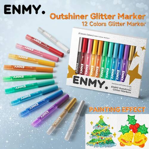 12pcs Glitter Color Shiny Pens Set Bling Sparkling Highlight