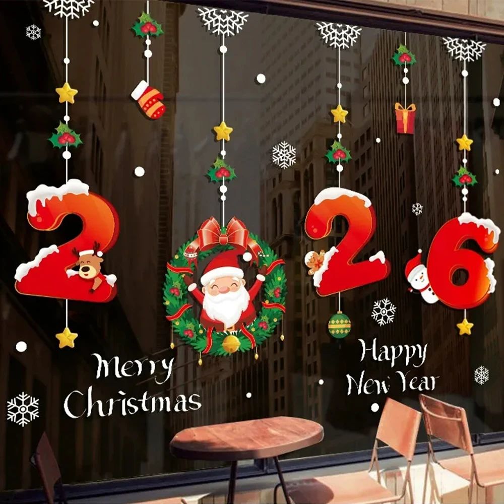 1pc 2026 Christmas Window Stickers Santa Claus Snowflake Pat