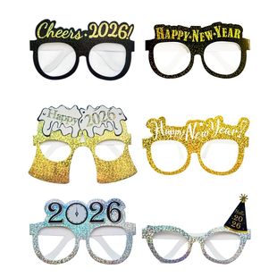 6/12pcs 2026 New Year Party Decoration Paper Glasses Happy N