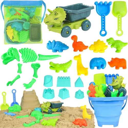 Beach Toys Dinosaur Sand Toys with Dump Truck Collapsible Bu