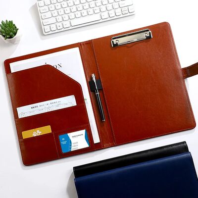 1Pc Texture PU Leather Multi-Functional Folder A4 Clip Pen H