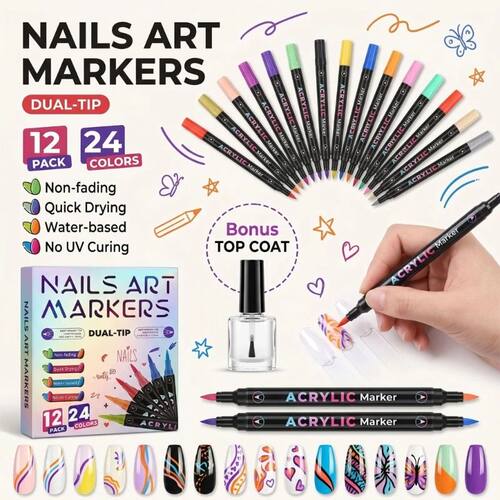 12 Pieces 24 Color Double Head Pen Soft Tip Art Markers Wate