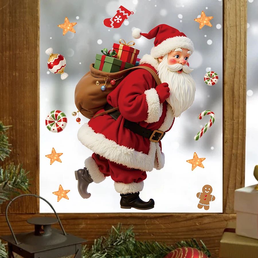 1pc Cute Christmas Santa Window Sticker Removable PVC Holida