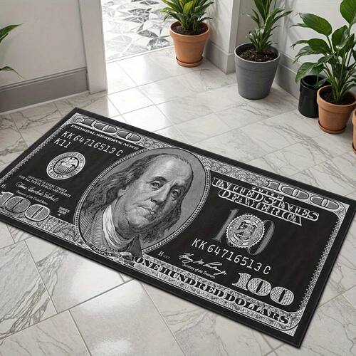 A Black And Grey Patterned Long Strip Carpet For The Entranc