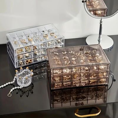 1pc Drawer Style Transparent Jewelry Box Large Capacity Ring