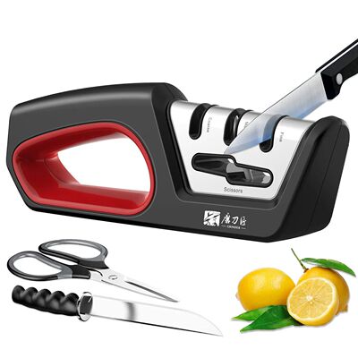 Four in one kitchen sharpener restores serrated blade knives