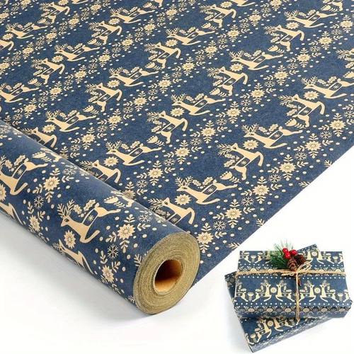 Christmas Wrapping Paper Roll Navy Blue Kraft Wrapping Paper