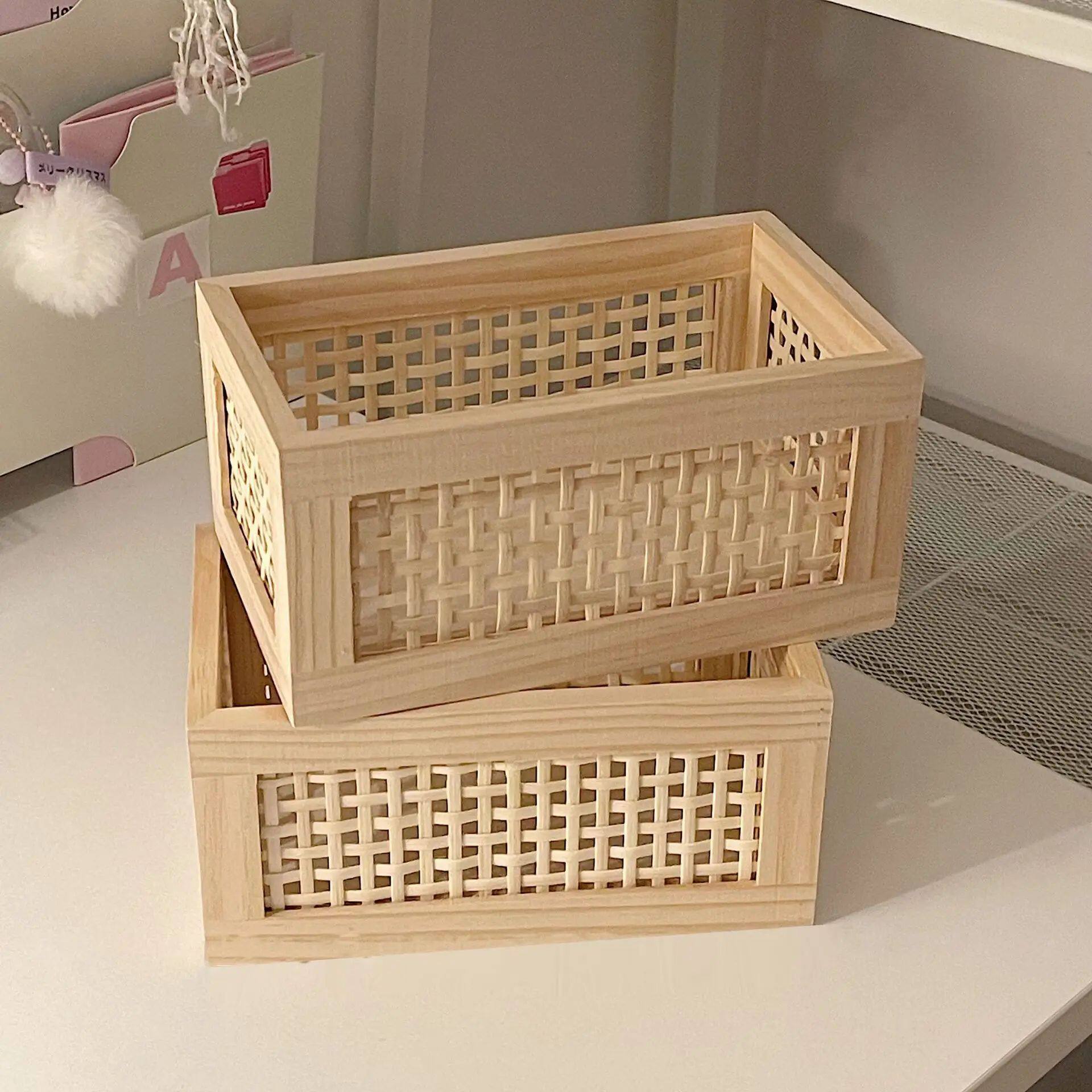 Retro Rattan Organizer Storage Box Japanese Style INS Deskto