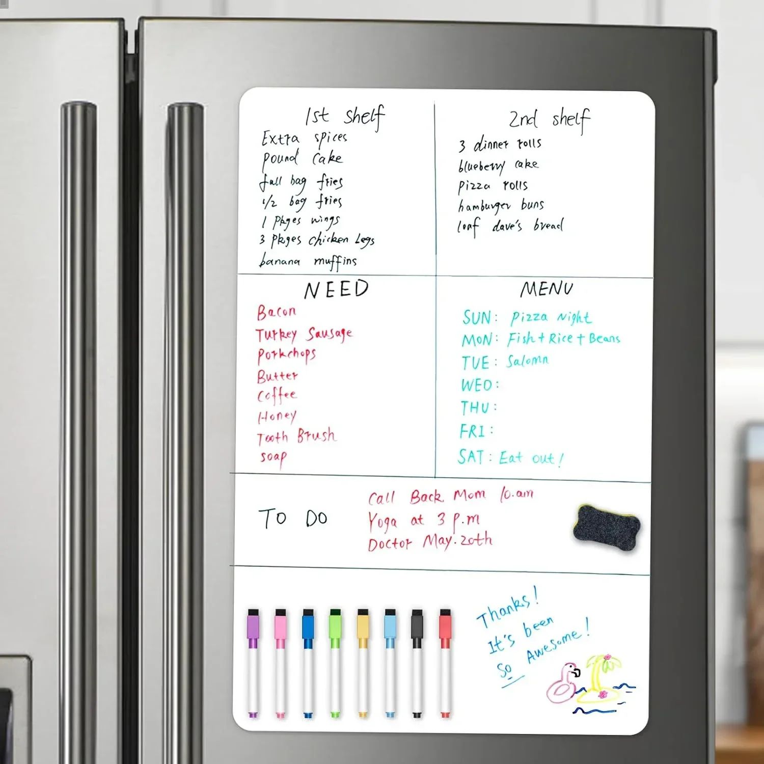 A2 Size Magnetic Whiteboard Dry Erase White Board for Fridge