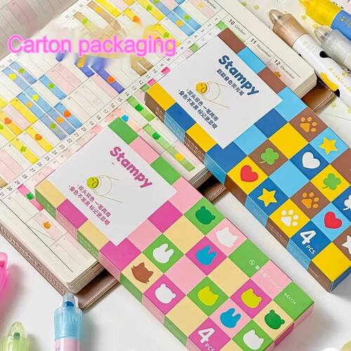 Stamp Highlighters Set Double Headed 4Pcs 8 Colors Creative