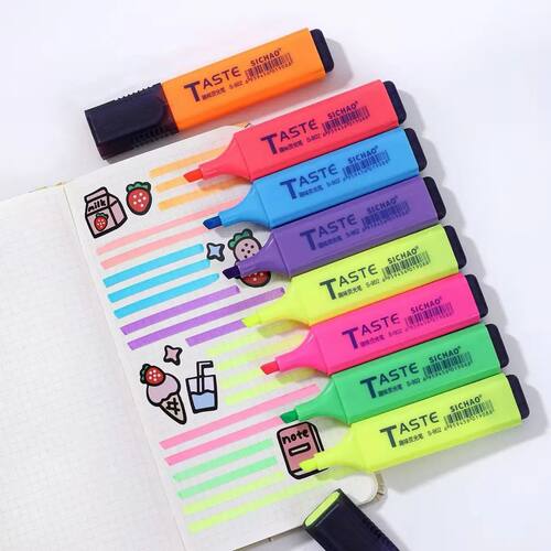 8pcs/7+1colors Aesthetic Highlighters Assorted Colors Chisel