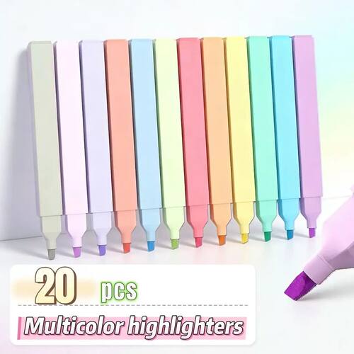Aesthetic Highlighters Set 20 Colors Chisel Tip No Bleed Ass