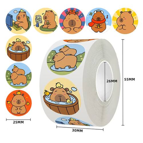 500 Pcs/roll Cartoon Capybara Animal Stickers Cute Reward St