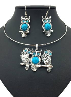 fashion necklace women jewelry 松石民族风项链套装复古女