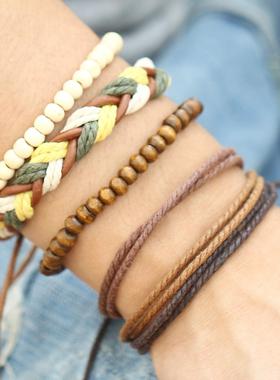 hand catenary women bracelet men 多层编织男女手链复古皮手镯