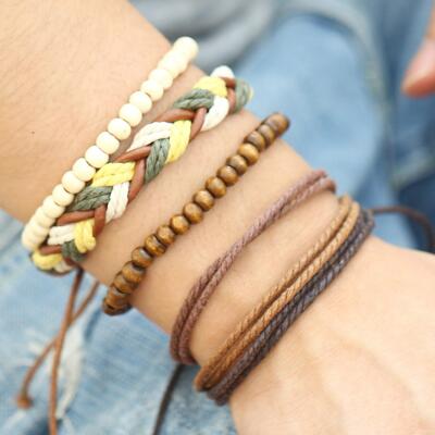 hand catenary women bracelet men 多层编织男女手链复古皮手镯