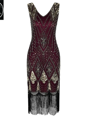 Vintage 1920s Flapper Great Gatsby Tassle Croche Midi Dress