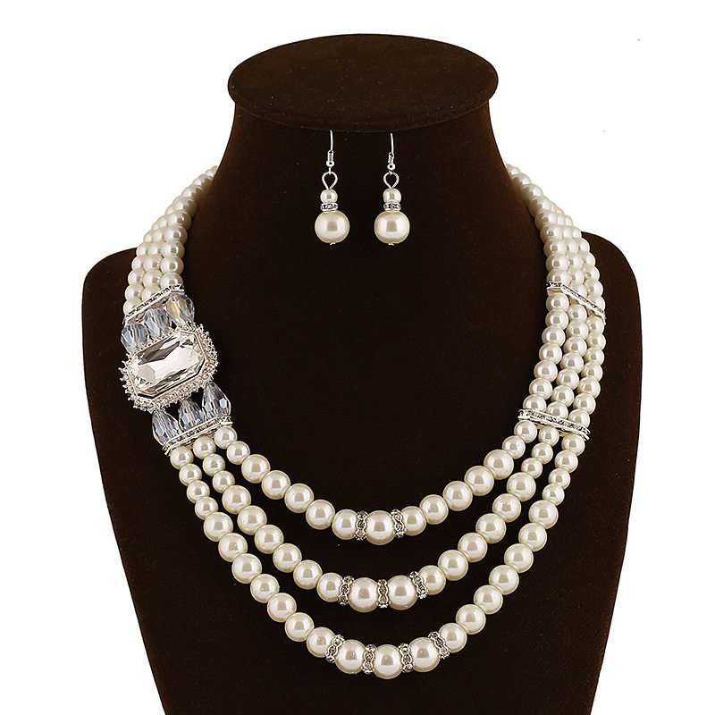 民族风多层仿珍珠女项链 necklace set earrings women pearl