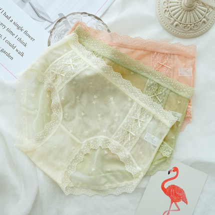 正品彩田女士蕾丝内裤薄款透气性感诱惑中高腰7A级抑菌女生三角裤