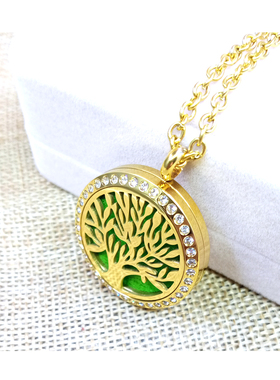 钛钢吊坠生命之树精油香薰项链