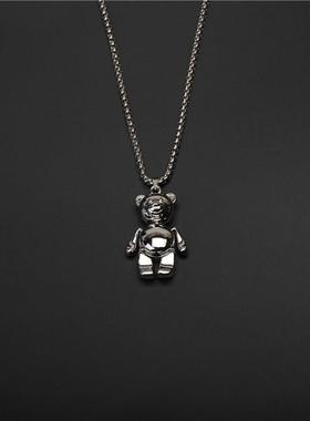 ins单层韩流嘻哈男女时尚可活动小熊项链吊坠潮流个性长款毛衣链