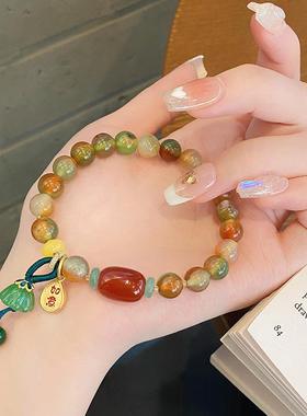 好事莲莲~新款中国风复古8mm孔雀玛瑙手链古风莲蓬手串汉服配饰品