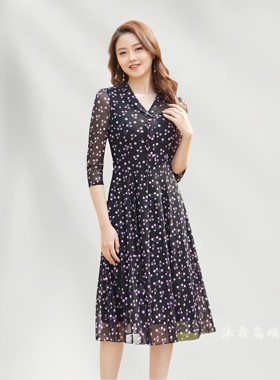 隆穈丝2025夏季新款台湾纱料凯永连衣裙女装显瘦气质妈妈装8306