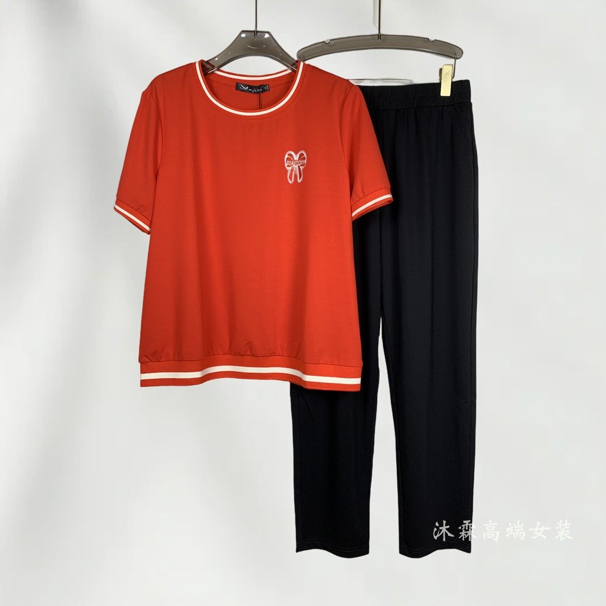 雅姿赏色珊瑚花2025夏季新款大码气质宽松运动休闲两件套装56042