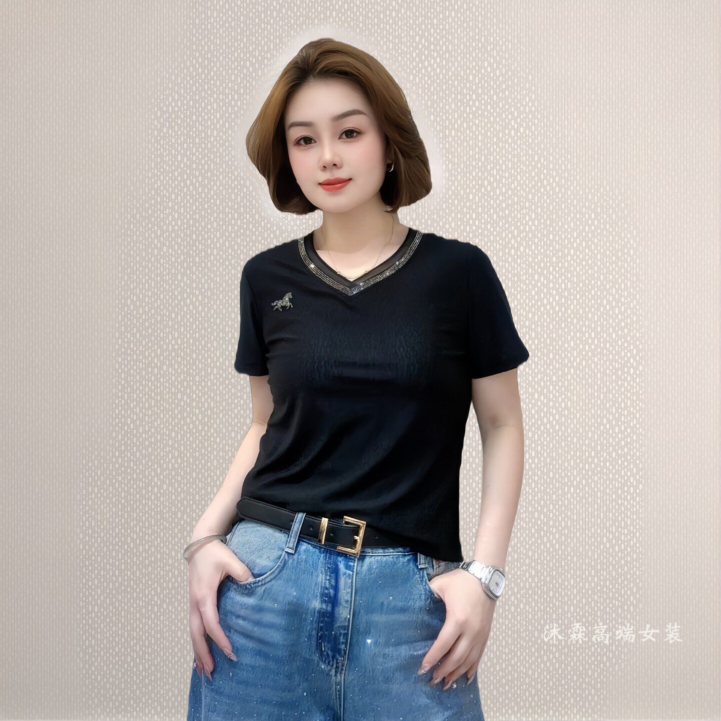 斐斐2026夏季新款宽松大码修身显瘦气质女打底衫百搭上衣T恤1808