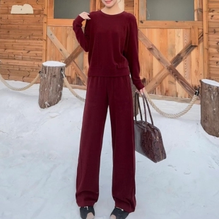 阳龙2025秋冬新上衣B25-9008配裤子酒红大码显瘦休闲运动两件套装