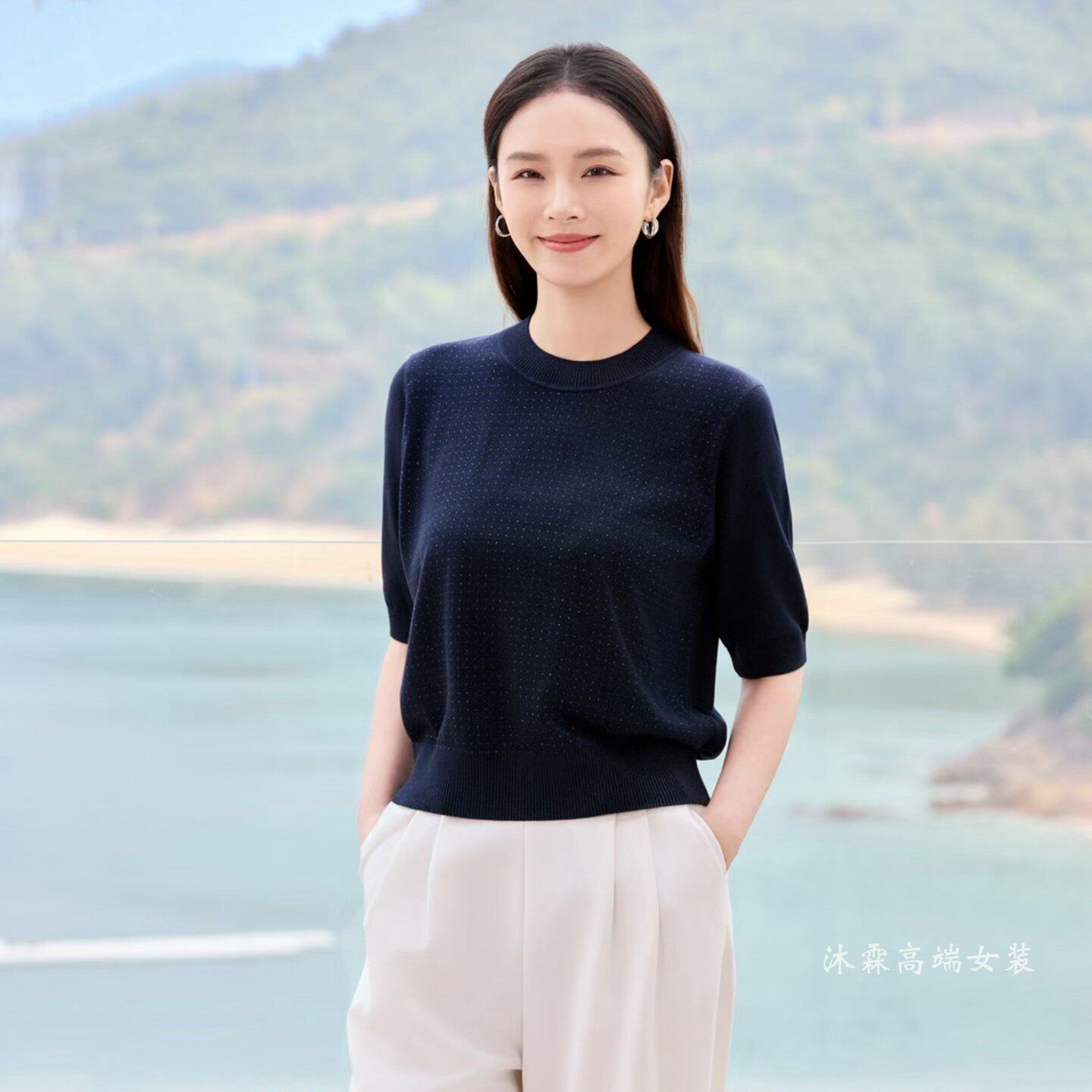 沐紫霖2026春夏季新款大码显瘦宽松莱赛尔天丝针织衫上衣t恤57106