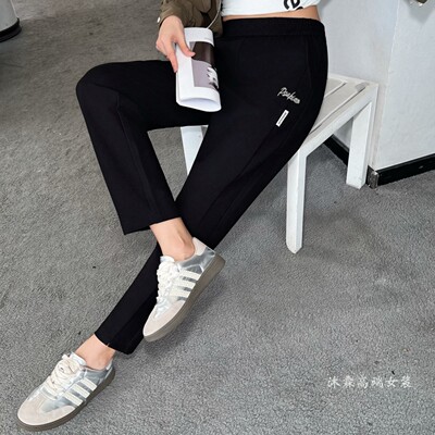 雅姿赏色珊瑚花2026春季新宽松大码修身显瘦胖M休闲直筒女裤19006