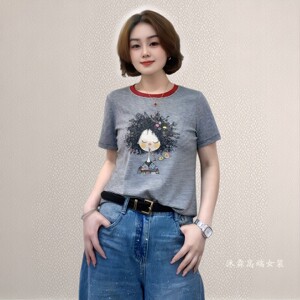 斐斐2026夏季新款宽松大码修身显瘦气质女打底衫百搭上衣T恤2834