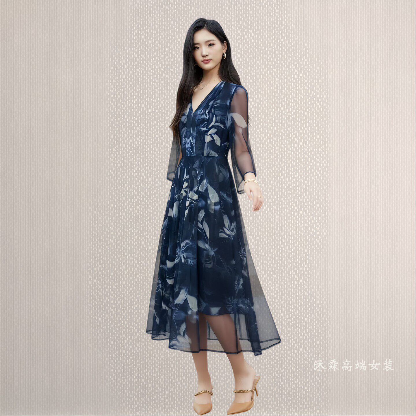 詹雅斐2026夏季新款时尚显瘦大码气质修身妈妈婚宴礼服连衣裙5002