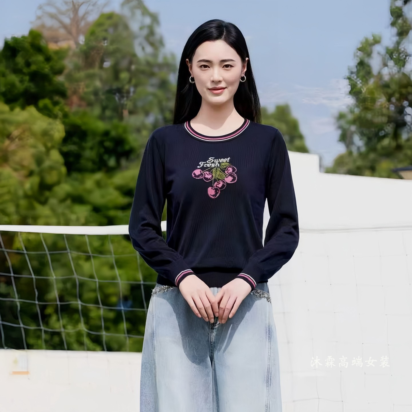 沐紫霖2026秋冬季新大码显瘦宽松莱赛尔天丝针织衫女上衣t恤67105