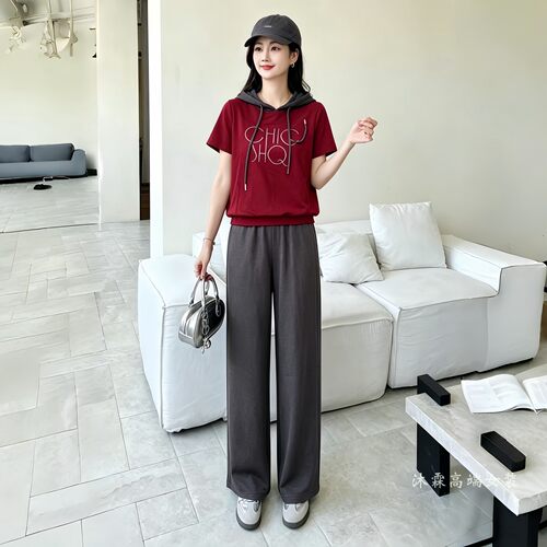 雅姿赏色珊瑚花2026夏季新款大码气质宽松运动休闲两件套装81055