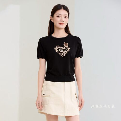 沐紫霖2026夏季新款大码显瘦宽松莱赛尔天丝针织衫女上衣t恤06577