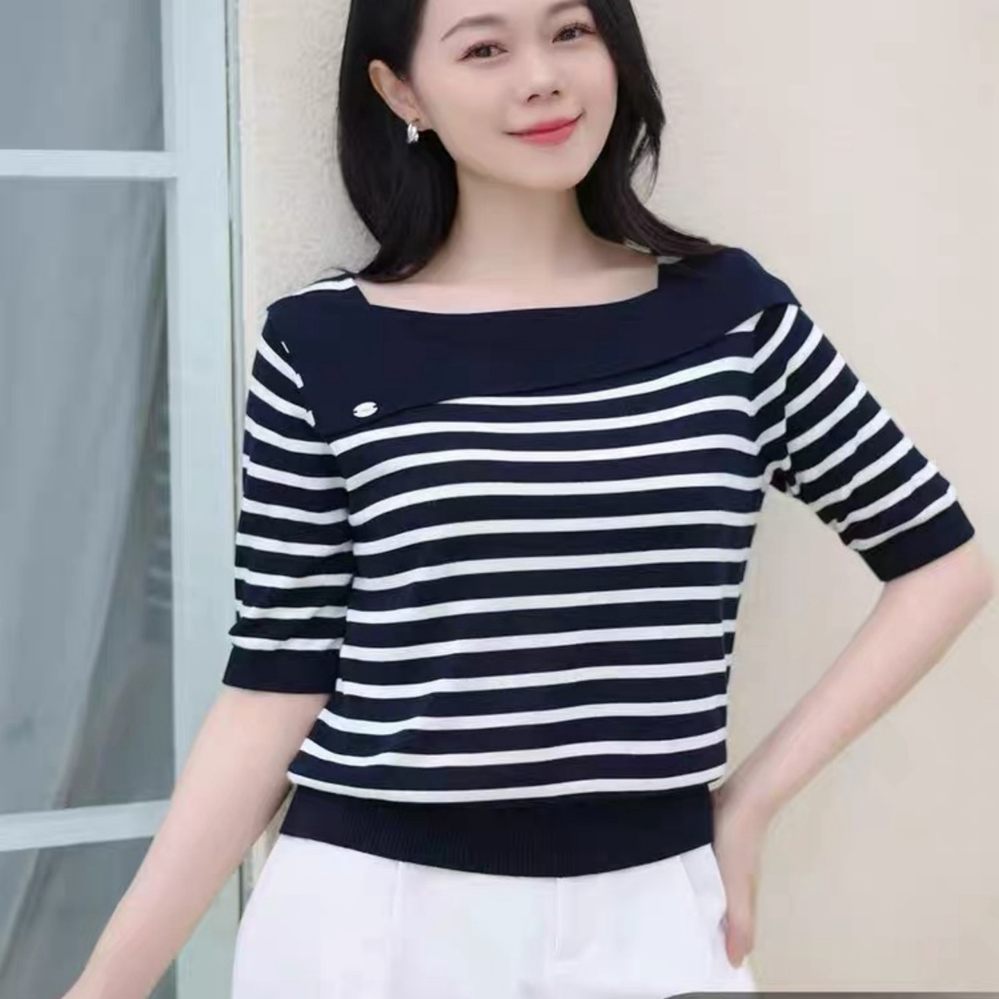 1668美季然亮2025秋冬新大码显瘦莱赛尔天丝针织衫上衣t恤620088