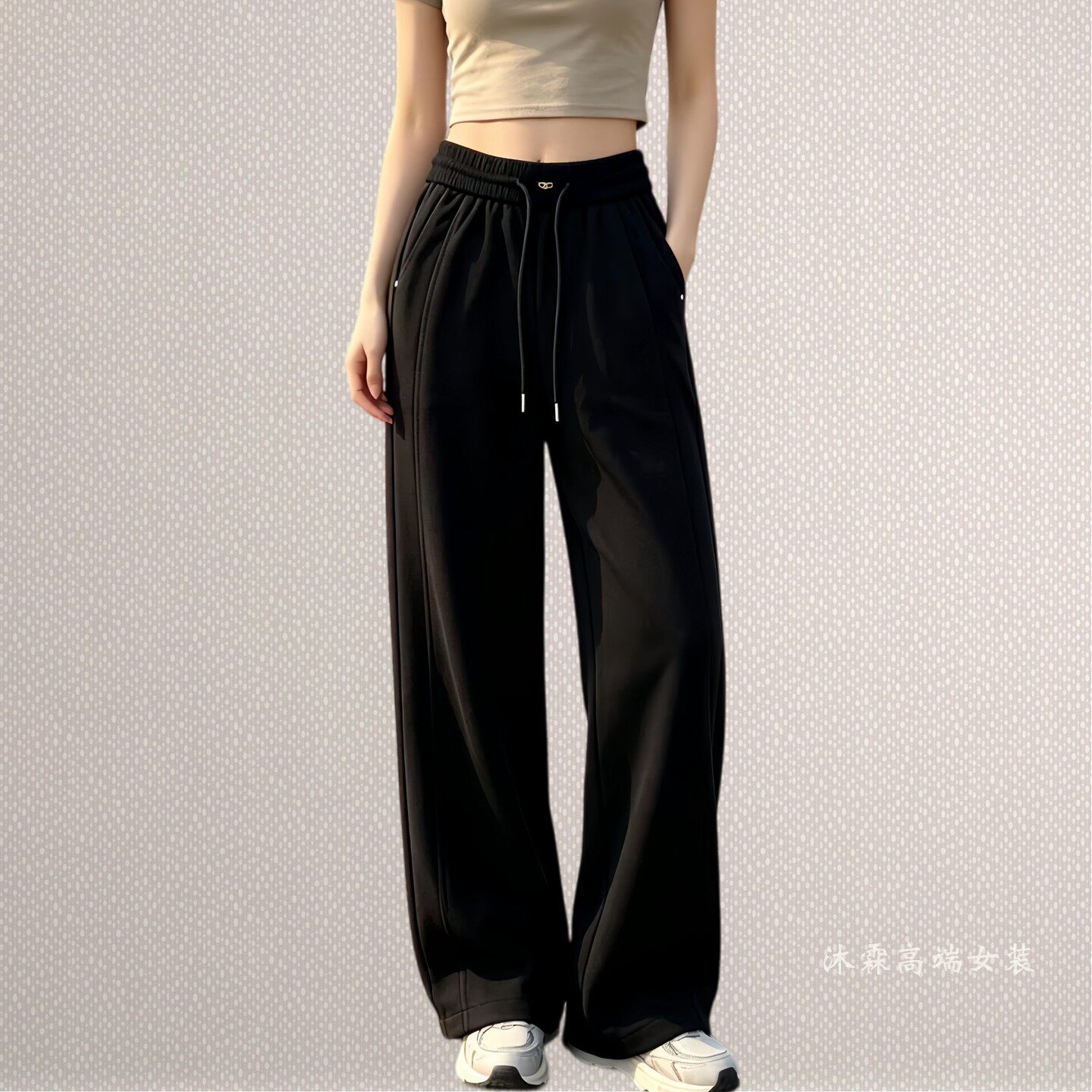 雅姿赏色珊瑚花2026秋冬新宽松大码显瘦胖M休闲直筒羊毛女裤29002