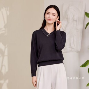 沐紫霖2025秋冬季 大码 显瘦宽松莱赛尔天丝针织衫 上衣t恤37108 新款