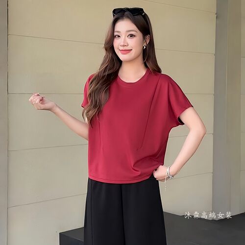 阳龙2026夏季新款大码修身显瘦宽松气质女上衣打底t恤衫B26-9000