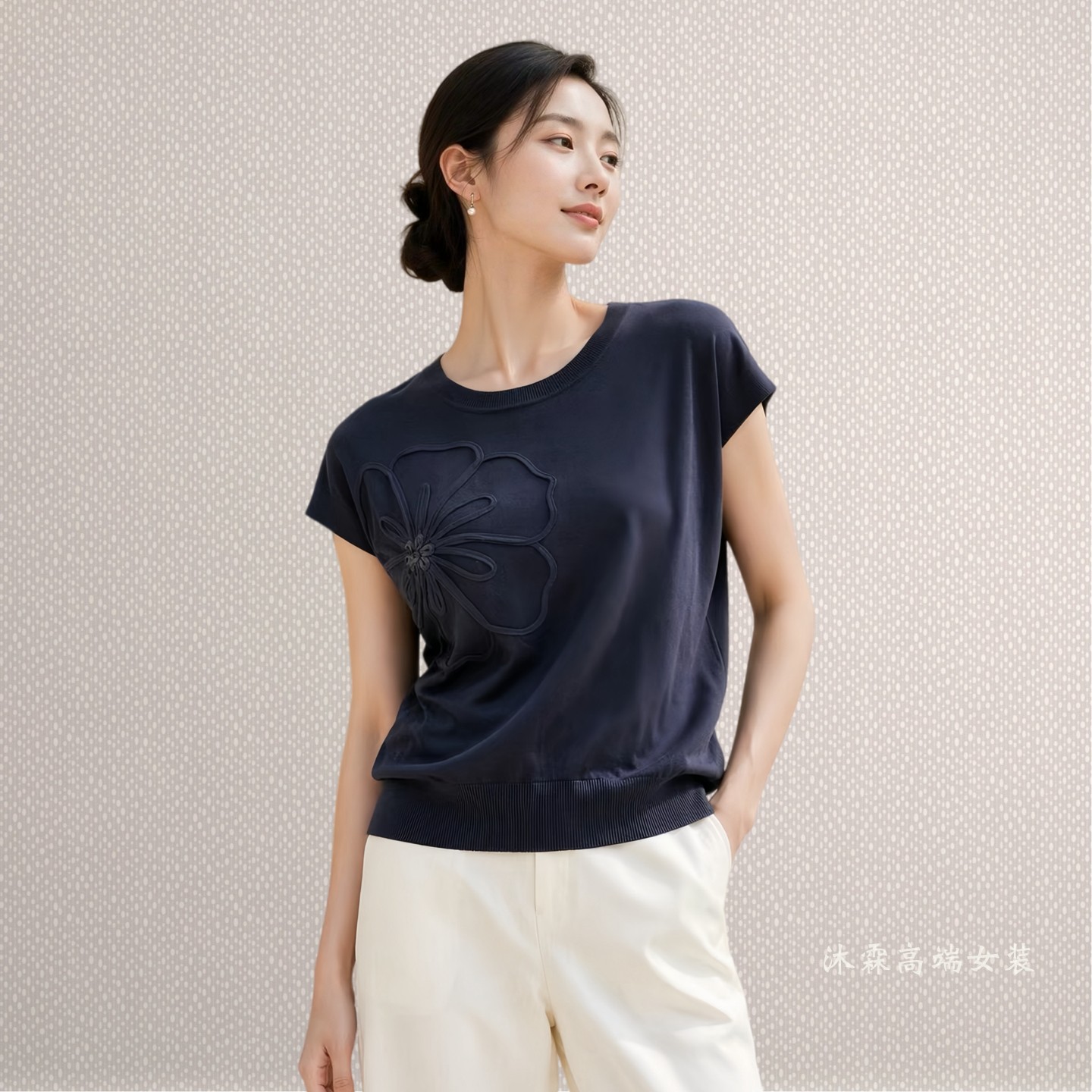 1668美季然亮2026夏季新大码显瘦莱赛尔天丝针织衫上衣t恤300108