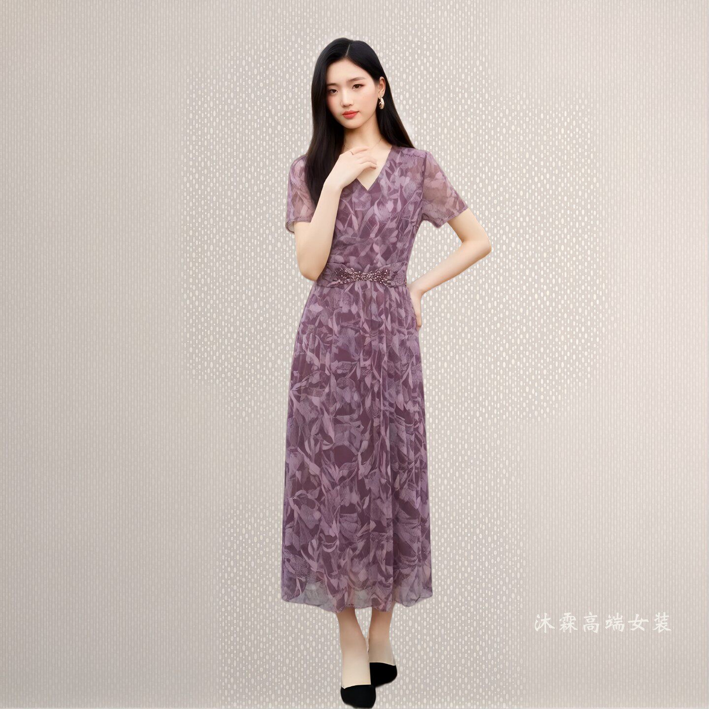 沐紫霖2026夏季新款时尚显瘦大码气质修身妈妈婚宴礼服连衣裙8023