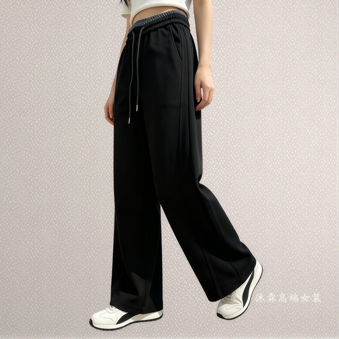 雅姿赏色珊瑚花2026秋冬新宽松大码修身显瘦胖M休闲直筒女裤29009