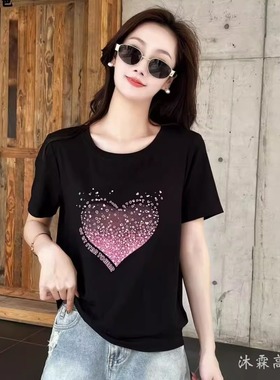 雅姿赏色珊瑚花2025夏季新款上衣大码显瘦宽松修身百搭t恤衫52002