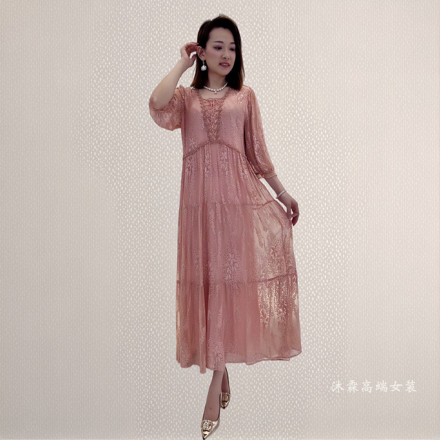 詹雅斐2026夏季新时尚显瘦大码气质修身妈妈婚宴礼服连衣裙5000-1