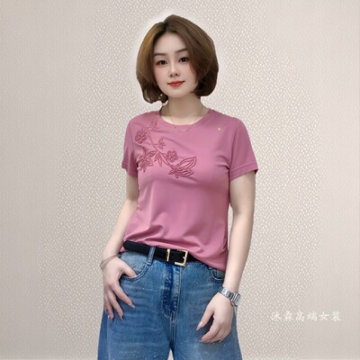 斐斐2026夏季新款宽松大码修身显瘦气质女打底衫百搭上衣T恤7704