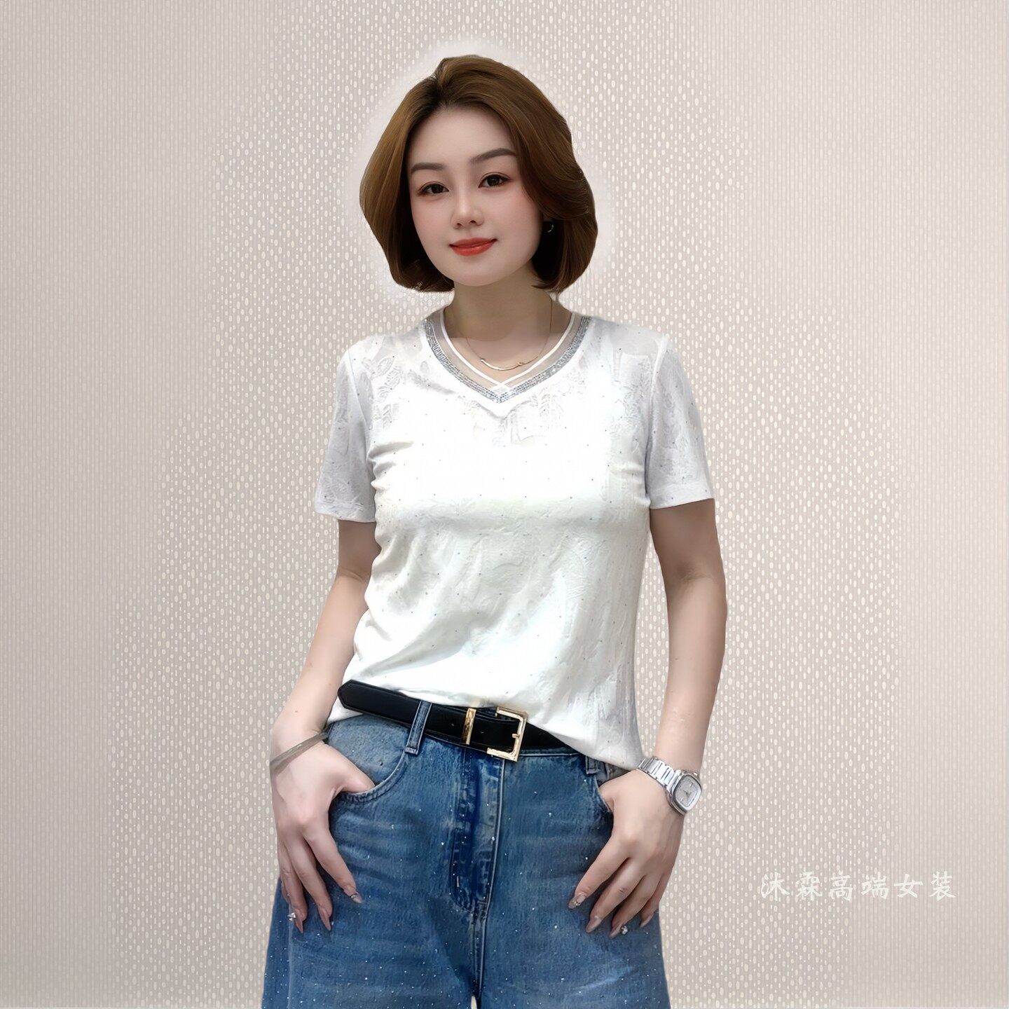 斐斐2026夏季新款宽松大码修身显瘦气质女打底衫百搭上衣T恤1802